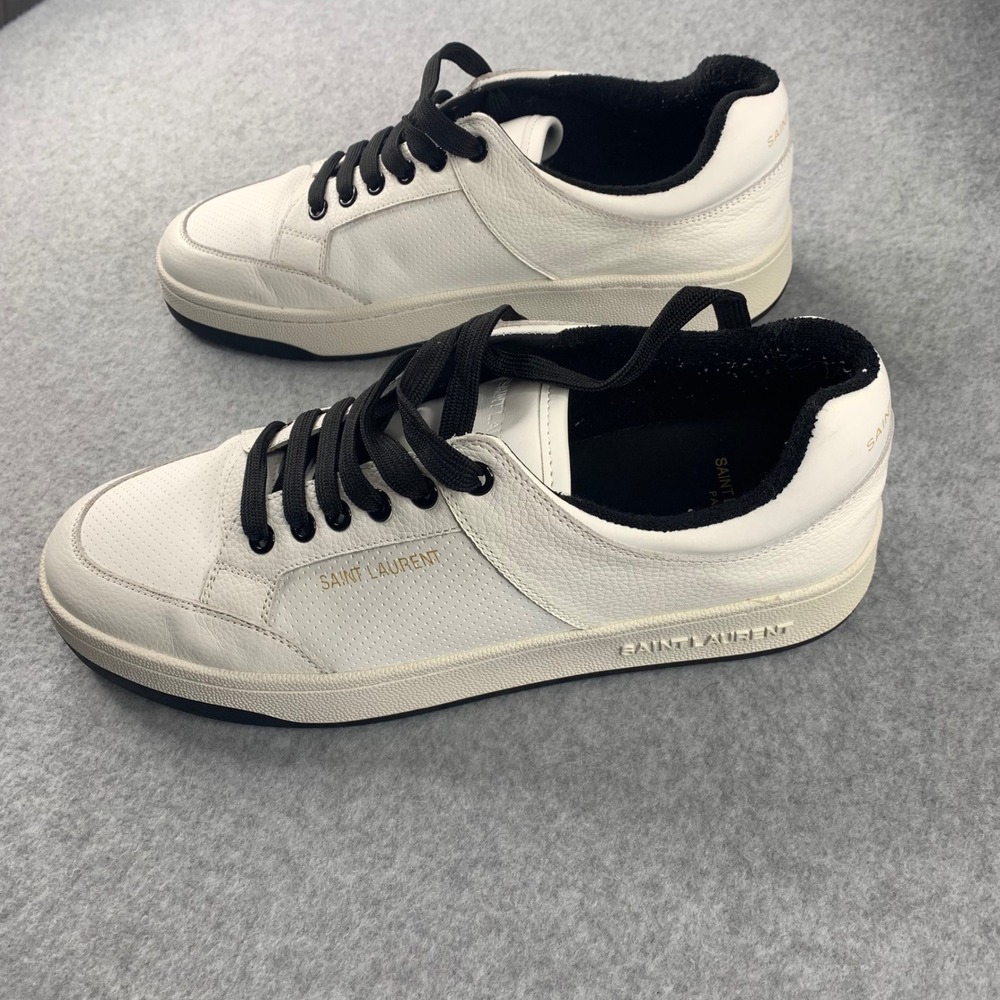 Saint Laurent SL/61 Sneakers Mens 11 (44) White Black Leather Low Top MSRP $880 - Picture 3 of 8